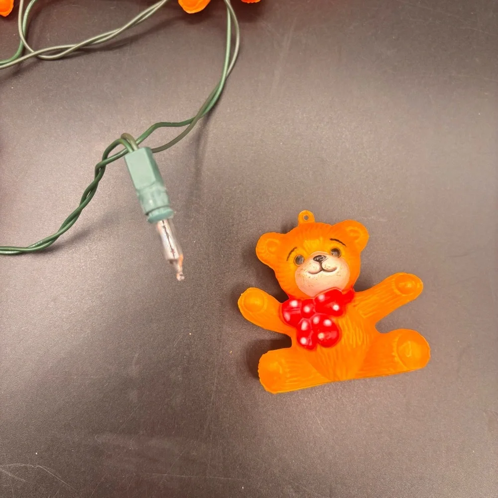 Vintage Lights Teddy Bear Blow Mold String Christmas Holiday Bow Brown Set of 10